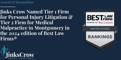 Jinks Crow Named Tier 1 Firm for Personal Injury Litigation & Tier 2 Firm for Medical Malpractice